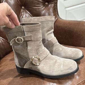 Jimmy Choo boots with pearl buckles